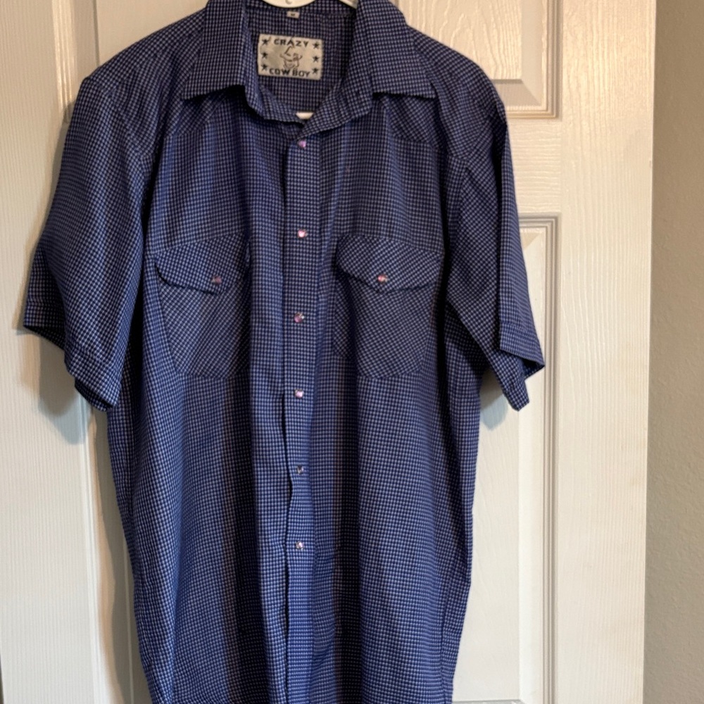 Crazy Cowboy Men's Medium Blue Checkered western Shirt